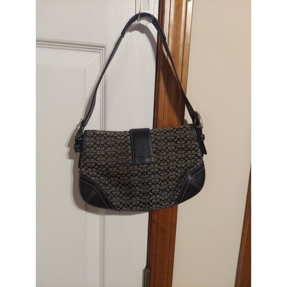 Coach Vintage Soho Black & Grey Signature C & Black Leather Shoulder Bag 6818 - Picture 8 of 16
